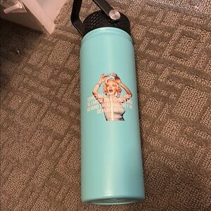 Turquoise Water Bottle with Fun Graphic